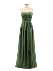 Mousseline Sans Bretelles Robe Demoiselle d'honneur avec Ceinture Olive Verte Grande Taille