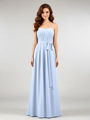 Mousseline Sans Bretelles Robe Demoiselle d'honneur avec Ceinture Bleu Ciel Grande Taille