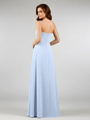 Mousseline Sans Bretelles Robe Demoiselle d'honneur avec Ceinture Bleu Ciel Grande Taille
