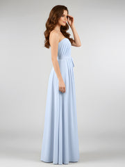 Mousseline Sans Bretelles Robe Demoiselle d'honneur avec Ceinture Bleu Ciel Grande Taille