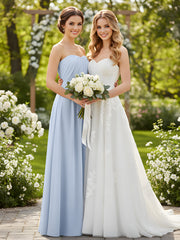 Mousseline Sans Bretelles Robe Demoiselle d'honneur avec Ceinture Bleu Ciel Grande Taille