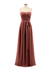 Mousseline Sans Bretelles Robe Demoiselle d'honneur avec Ceinture terracotta Grande Taille