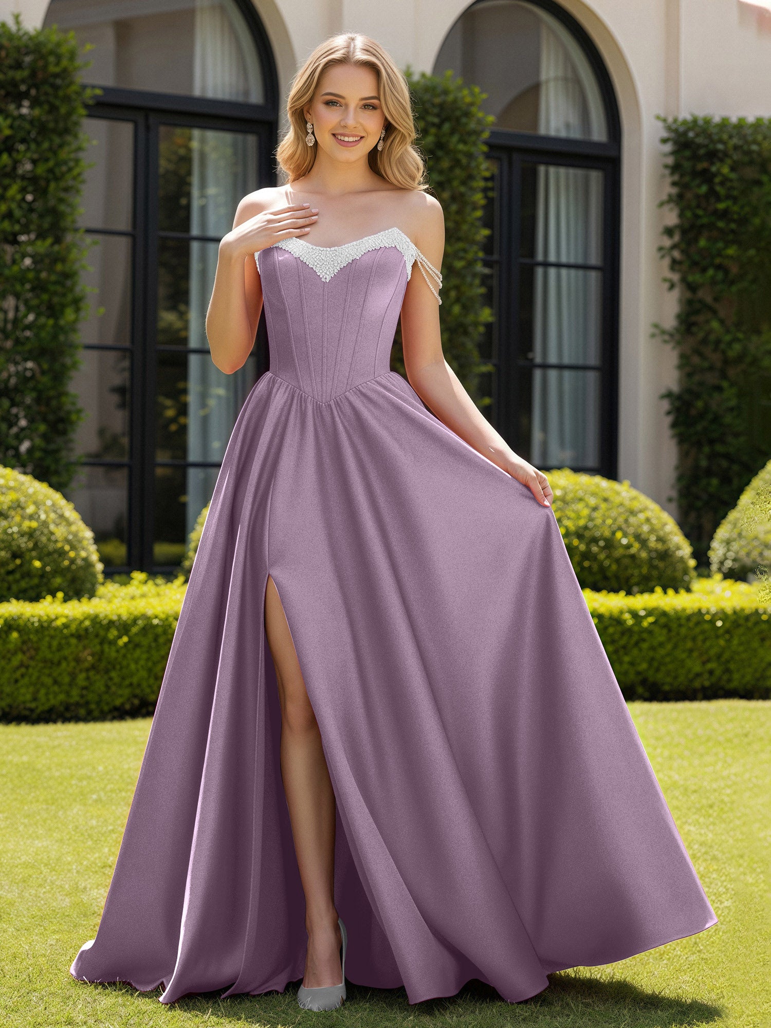 BABARONI Satin Glycine Robes de Bal A-ligne Hors de l'épaule Sans ...