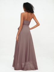 Robes Asymétriques à Licou en Mousseline à Col en V Profond Dusk