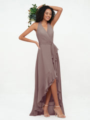 Robes Asymétriques à Licou en Mousseline à Col en V Profond Dusk