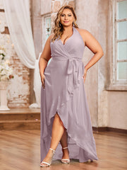 Robes Asymétriques à Licou en Mousseline à Col en V Profond Dusk Grande Taille
