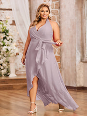 Robes Asymétriques à Licou en Mousseline à Col en V Profond Dusk Grande Taille