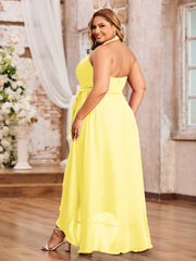 Robes Asymétriques à Licou en Mousseline à Col en V Profond Citron Grande Taille