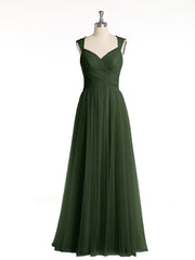 CROISÉ-Plissée Tulle Robes Longues Avec Bretelles Perlées Olive Verte Grande Taille