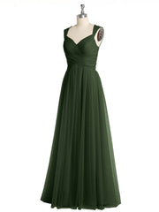 CROISÉ-Plissée Tulle Robes Longues Avec Bretelles Perlées Olive Verte Grande Taille