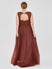 CROISÉ-Plissée Tulle Robes Longues Avec Bretelles Perlées terracotta Grande Taille