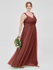 CROISÉ-Plissée Tulle Robes Longues Avec Bretelles Perlées terracotta Grande Taille