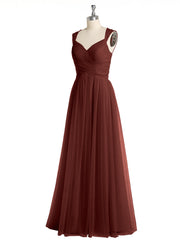 CROISÉ-Plissée Tulle Robes Longues Avec Bretelles Perlées terracotta Grande Taille