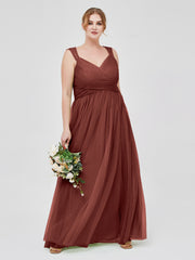 CROISÉ-Plissée Tulle Robes Longues Avec Bretelles Perlées terracotta Grande Taille