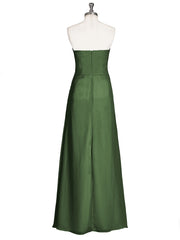 Robe Sans Bretelles Col en Cœur avec Fente Olive Verte