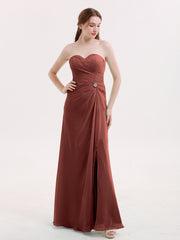 Robe Sans Bretelles Col en Cœur avec Fente terracotta Grande Taille