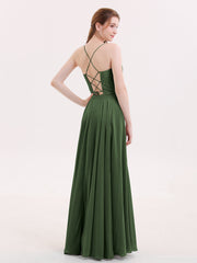 Spaghetti Bretelle Dentelle Robe avec Corset Dos Olive Verte