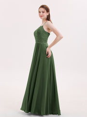 Spaghetti Bretelle Dentelle Robe avec Corset Dos Olive Verte
