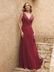 Col En V Mousseline Robes De Demoiselle d'Honneur Cannelle Rose