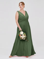 Col En V Mousseline Robes De Demoiselle d'Honneur Olive Verte