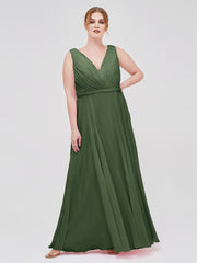 Col En V Mousseline Robes De Demoiselle d'Honneur Olive Verte
