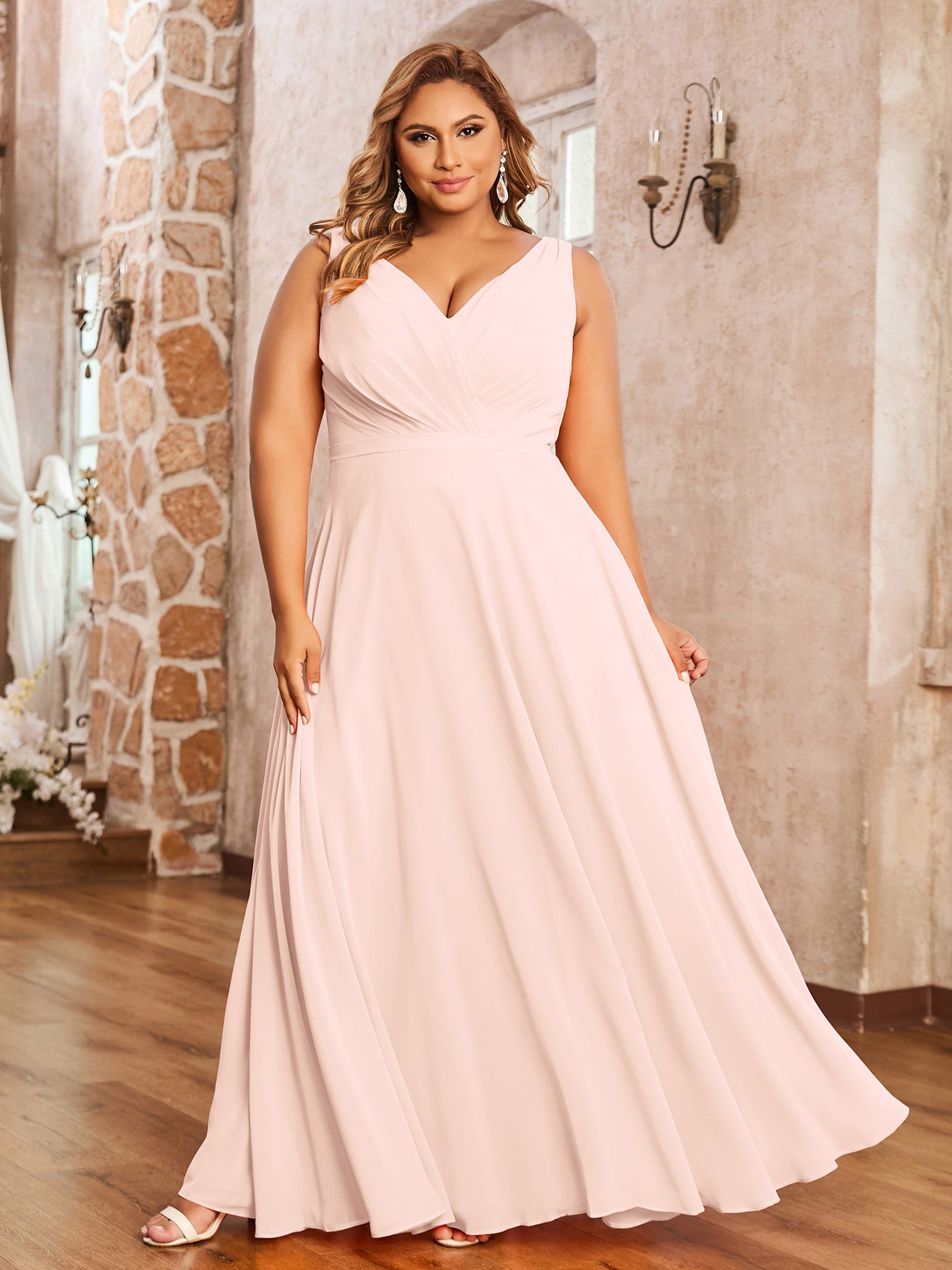 Col En V Mousseline Robes De Demoiselle d'Honneur Vicky Rose Perle