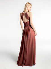 Robe Licou en Mousseline à Encolure en Trou de Serrure avec Poches terracotta Grande Taille