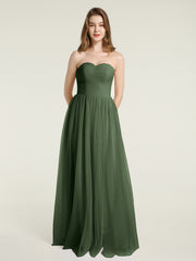 Sans Bretelles Col En Cœur Longue Tulle Robes De Demoiselle d'Honneur Olive Verte Grande Taille