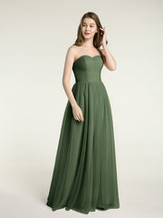 Sans Bretelles Col En Cœur Longue Tulle Robes De Demoiselle d'Honneur Olive Verte Grande Taille