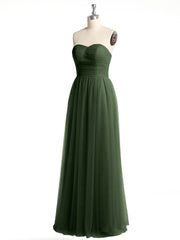 Sans Bretelles Col En Cœur Longue Tulle Robes De Demoiselle d'Honneur Olive Verte Grande Taille