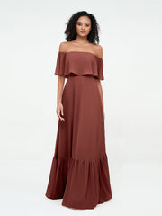 Jupe Etagée en Mousseline Robes Longues à Epaules Dénudées terracotta Grande Taille