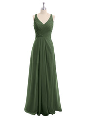 Col En V Mousseline Robe De Demoiselle d'Honneur Avec Dos Nu Olive Verte