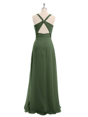 Col En V Mousseline Robe De Demoiselle d'Honneur Avec Dos Nu Olive Verte