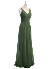 Col En V Mousseline Robe De Demoiselle d'Honneur Avec Dos Nu Olive Verte
