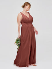 Col En V Mousseline Robe De Demoiselle d'Honneur Avec Dos Nu terracotta Grande Taille