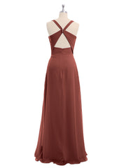 Col En V Mousseline Robe De Demoiselle d'Honneur Avec Dos Nu terracotta Grande Taille