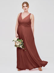 Col En V Mousseline Robe De Demoiselle d'Honneur Avec Dos Nu terracotta Grande Taille