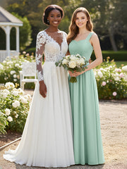 Robe Longue Epaule Bretelle Dentelle et Mousseline Vert Menthe