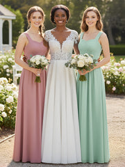 Robe Longue Epaule Bretelle Dentelle et Mousseline Vert Menthe