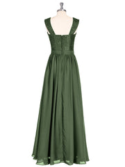 Robe Longue Epaule Bretelle Dentelle et Mousseline Olive Verte