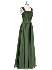 Robe Longue Epaule Bretelle Dentelle et Mousseline Olive Verte