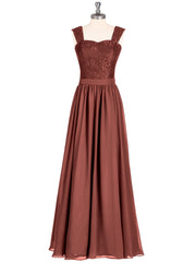 Robe Longue Epaule Bretelle Dentelle et Mousseline terracotta