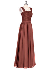 Robe Longue Epaule Bretelle Dentelle et Mousseline terracotta Grande Taille