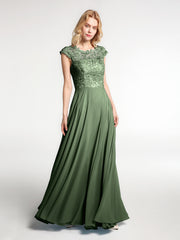 Robe Longue en Mousseline Et Dentelle à Col Cache-Cœur Illusion Olive Verte Grande Taille