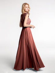 Robe Longue en Mousseline Et Dentelle à Col Cache-Cœur Illusion terracotta Grande Taille