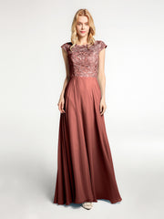 Robe Longue en Mousseline Et Dentelle à Col Cache-Cœur Illusion terracotta Grande Taille