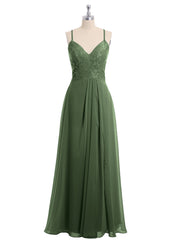 Dentelle Corsage Mousseline Jupe Robes Avec Fente Olive Verte