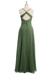 Dentelle Corsage Mousseline Jupe Robes Avec Fente Olive Verte Grande Taille
