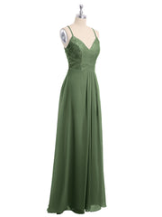 Dentelle Corsage Mousseline Jupe Robes Avec Fente Olive Verte Grande Taille