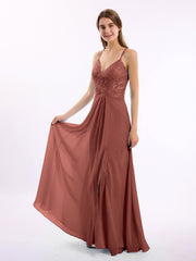 Dentelle Corsage Mousseline Jupe Robes Avec Fente terracotta